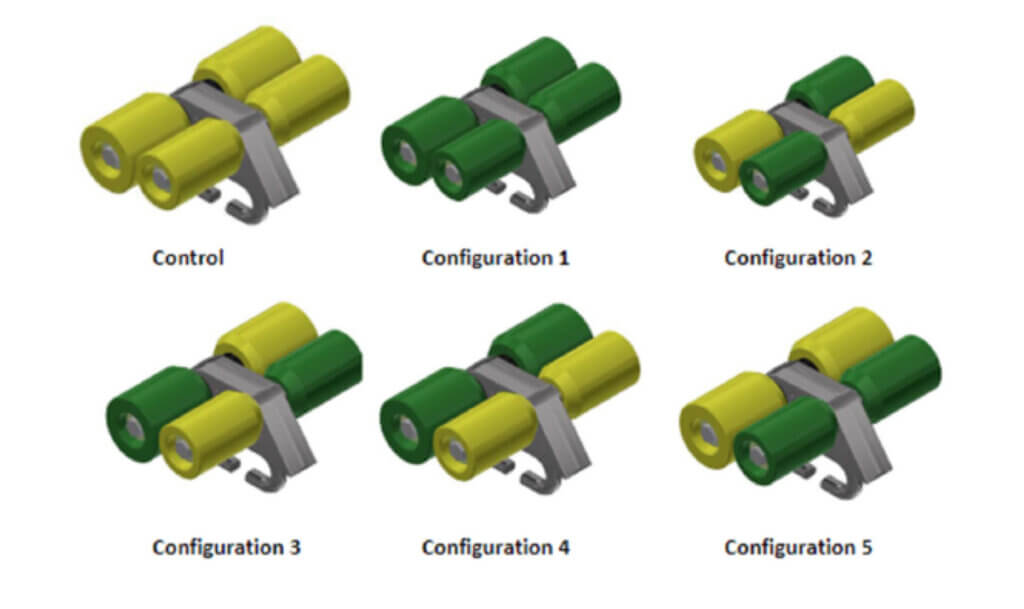5 tested configurations, including a control, for car wash roller assemblies.